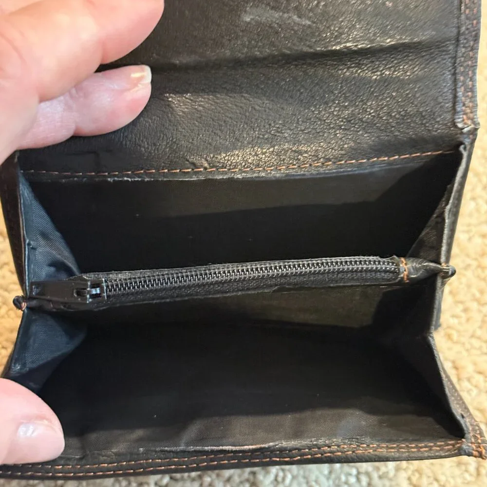 Lloyd Baker Women's Leather Wallet Multi Fold Black 2 Flaps and Zip Coin Pocket
